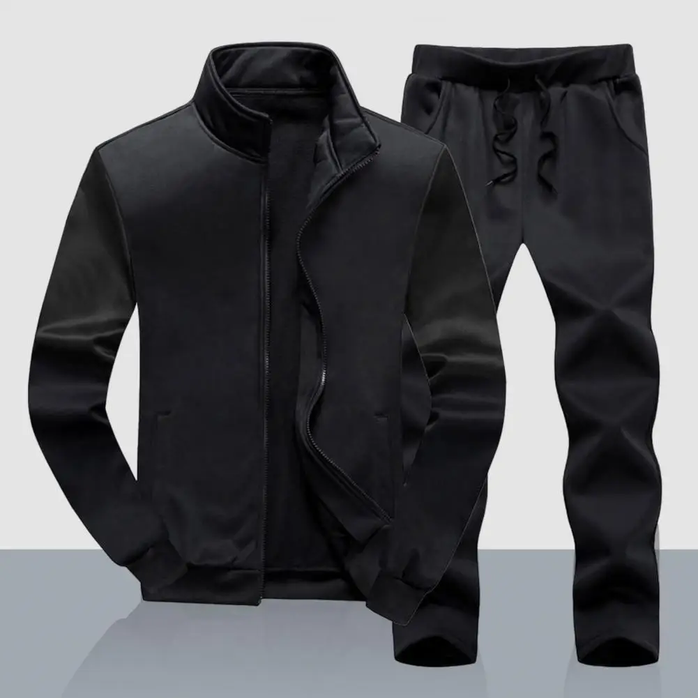 

1 Set Popular Skin-touch Long Sleeve Zipper Drawstring Sportswear Set for Daily Wear Men Jacket Pants Men Sportswear Set