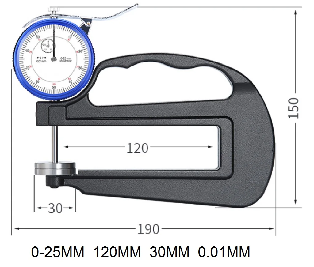긴 스팬 포인터, 0-30MM, 30-200MM, 대형 프로브 두께 게이지, 폼 두께 측정 백분율, 종이 가죽 필름 두께
