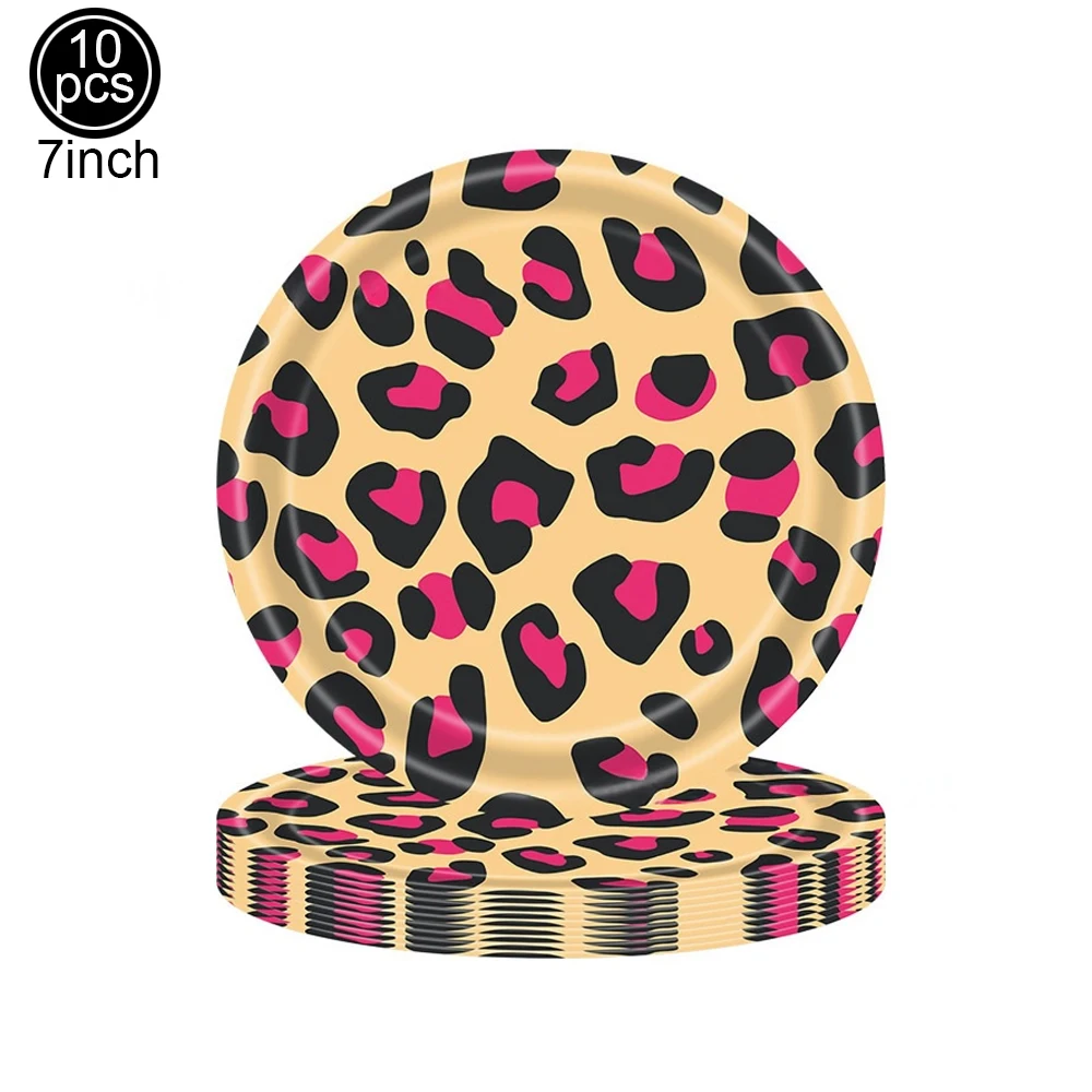 ציוד שולחני חד פעמי בנושא נמר בצבע ורוד חום, צלחות נייר, כוסות, מפיות, קישוטי יומולדת