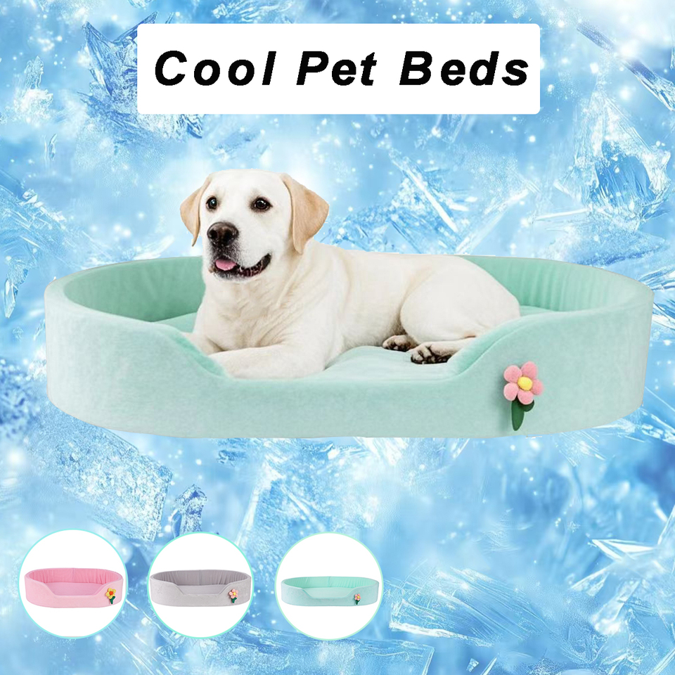 Cooling Large Dog Bed Breathable Cat Bed Summer Cooling Dog Bed for Small Dog Cushion Ice Silk Fabric Per Bed Flower Dog House