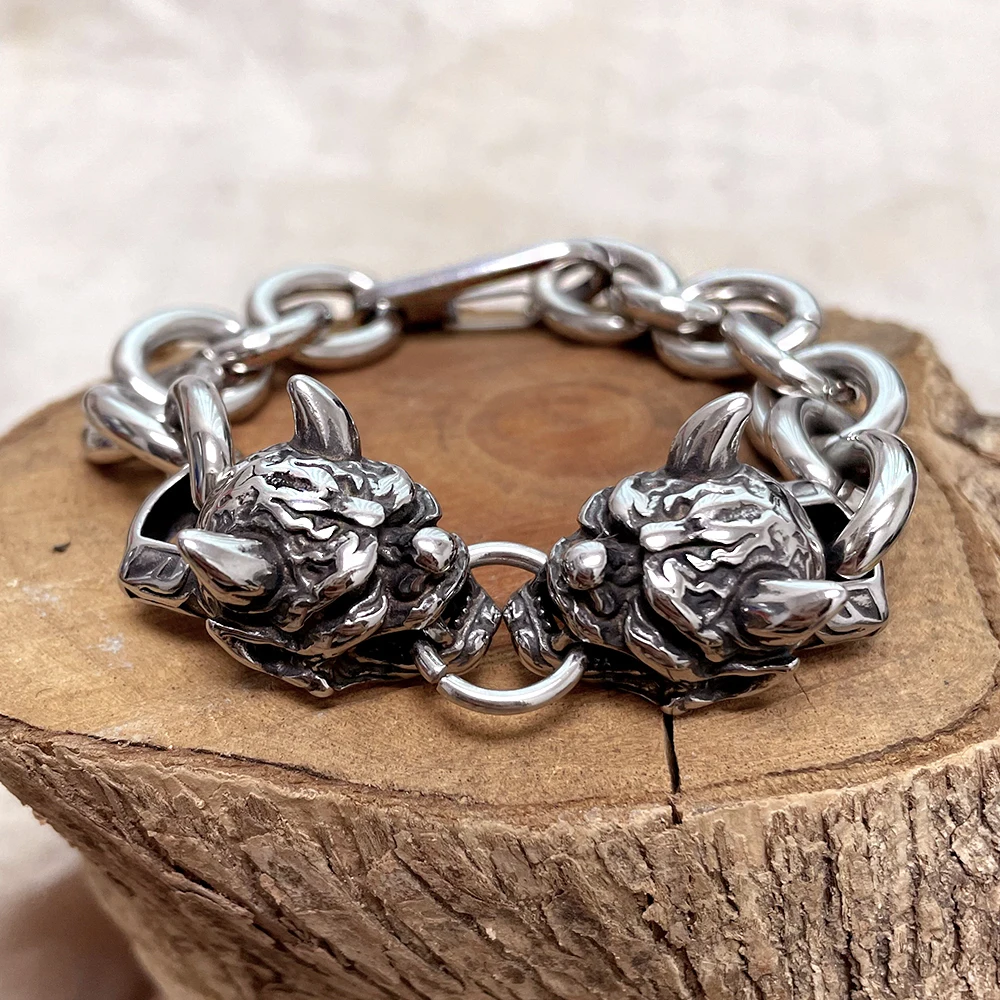 ロゴブレスレット付き MANATOくま Vintage Men's Japanese Devil Hannya Mask Bracelet Never Fade
