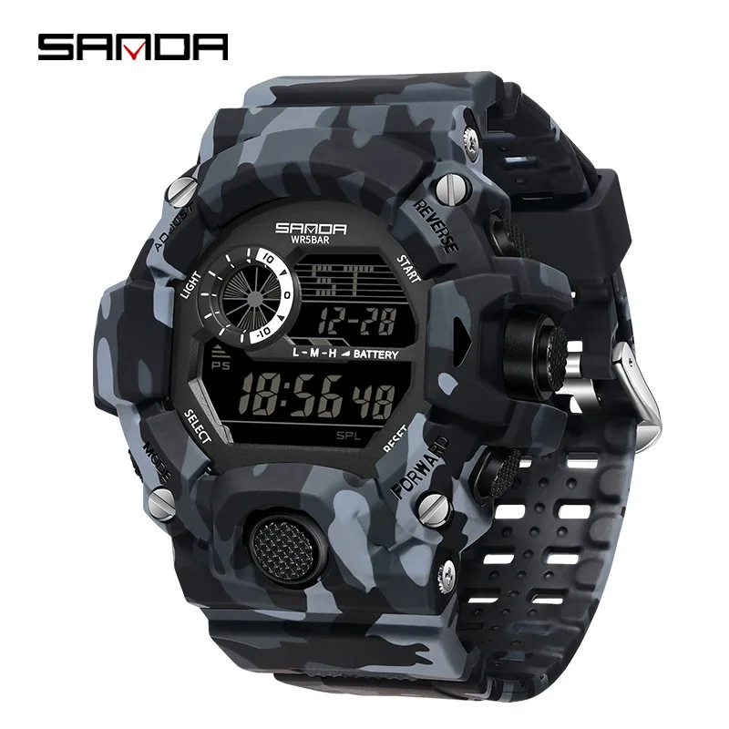 SANDA 2183 Electronic Watch Fashion Military Camo Waterproof Outdoors Sports Digital Display Silicone Strap Wristwatchs for Men 6