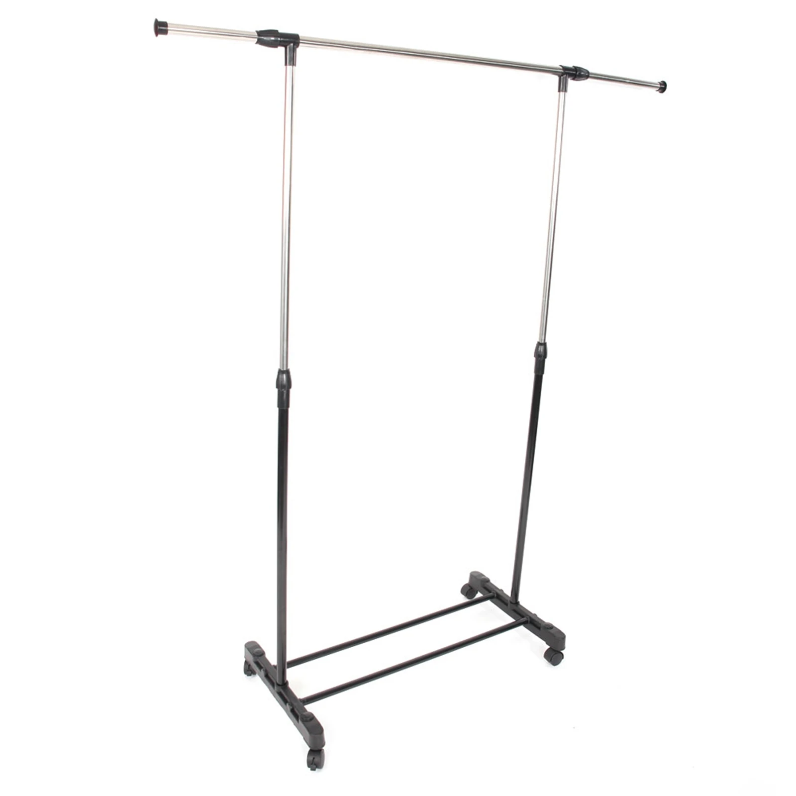 Single-bar Vertical & Horizontal Stretching Stand Clothes Rack with Shoe Shelf YJ-02 Black & Silver 4