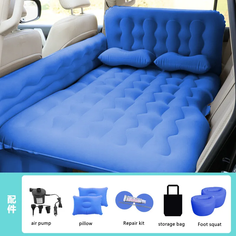 Car Inflatable Travel Mattress Outdoor Camping Flocking Mattress SUV Universal Rear Seat Cushion Mutifunctional Car Travel Bed