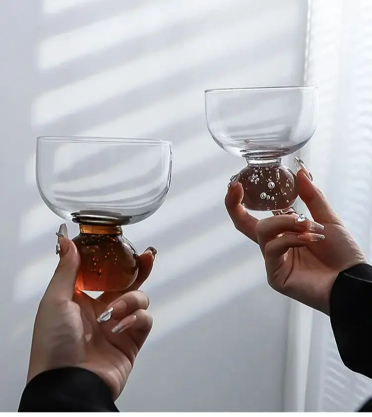 Color Round Ball Bubble Ice Cream Cup Light Luxury Vintage Ins Style Glass Cup Dessert Milkshake