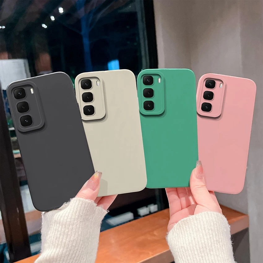 Solid Color Matte Silicone Anti-Slip Phone Cover with Lens Protection