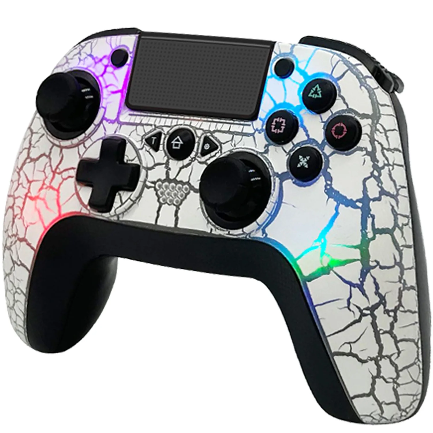 Controller Wireless Q600 Per Ps4, Gamepad Remoto Wireless Con Design Unico Incrinato/8 Colori Led Regolabili/Retro Programmabile B