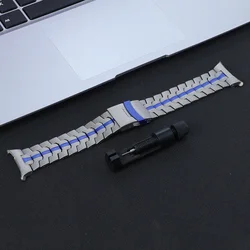 Premium Stainless Steel Watch Band - Elegant Business Style Bracelet, Curved End Design, 47mm for Galaxy Ultra 47mm (Titanium blue)