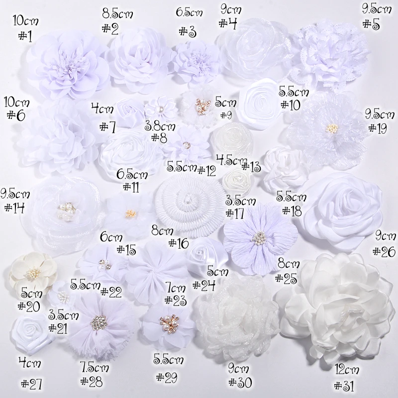 10 Stück Set Off White Serie Mix 10 Stile Chiffon Organza Stoff Rose Blumen Hochzeitskleid Mädchen Kleidung Kopfbedeckung Dekoration – Detail 1