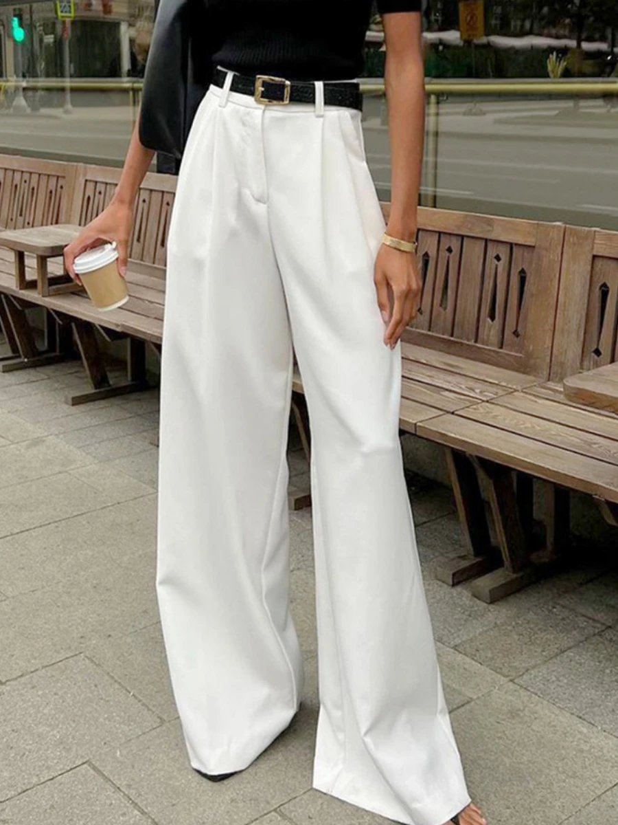 Bornladies White Loose Pants Women's 2025 Autumn/Winter New High Waist Office Lady Wide Leg Pants Temperament Casual Trousers
