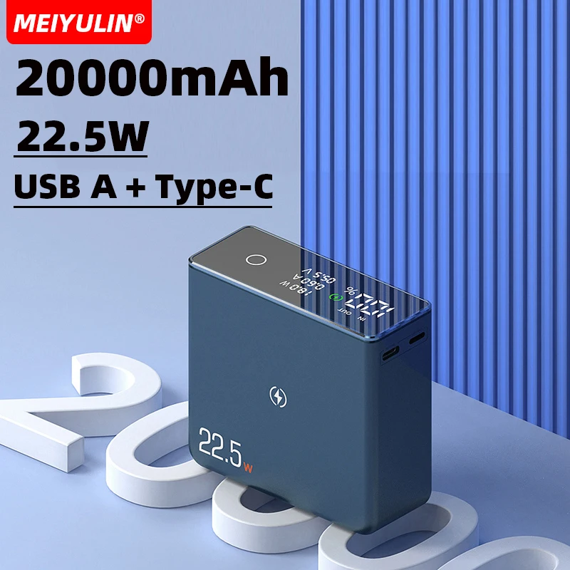 

20000mAh 22.5W Large-Capacity Power Bank USB C PD20W Fast Charger Portable External Spare Battery for iPhone 15 14 Samsung Xiaom