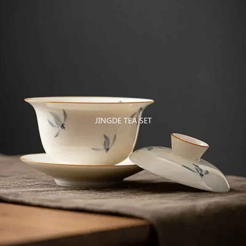 150ml Chinese Hand Painted Ceramic Tea Tureen Teacup Travel Portable Gaiwan Handmade Porcelain Tea Bowl with Saucer Home Set