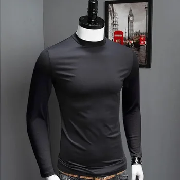 Dolcevita da uomo top Casual Full manica lunga Solid Black Stretch Base Layer per autunno inverno Stretch Kpop Designer T Shirt uomo 1