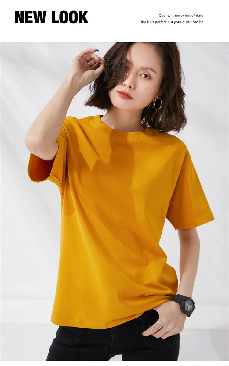 Women T-shirts 2024 Summer Tops Solid Short Sleeve Loose O-neck 100% Cotton Casual Ladies Shirts Harajuku Korean Woman Tshirts