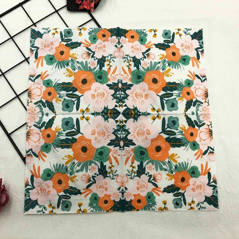 20pcs/Bag Flower Printed Paper Napkin Birthday Wedding Party Table Setting Paper Cafe Mouth Cloth Colourful Paper Placemat