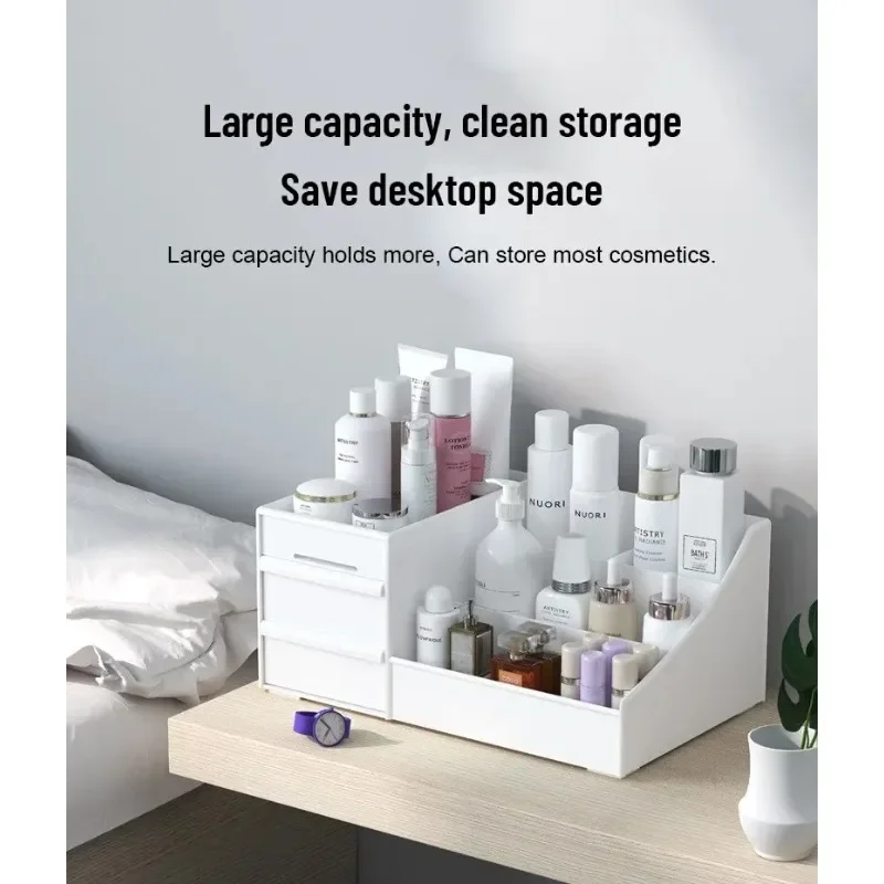 Neat and Minimalist Drawer-Style Cosmetic Organizer Plastic Storage Box for Vanity Table and Dorm Room Shelving