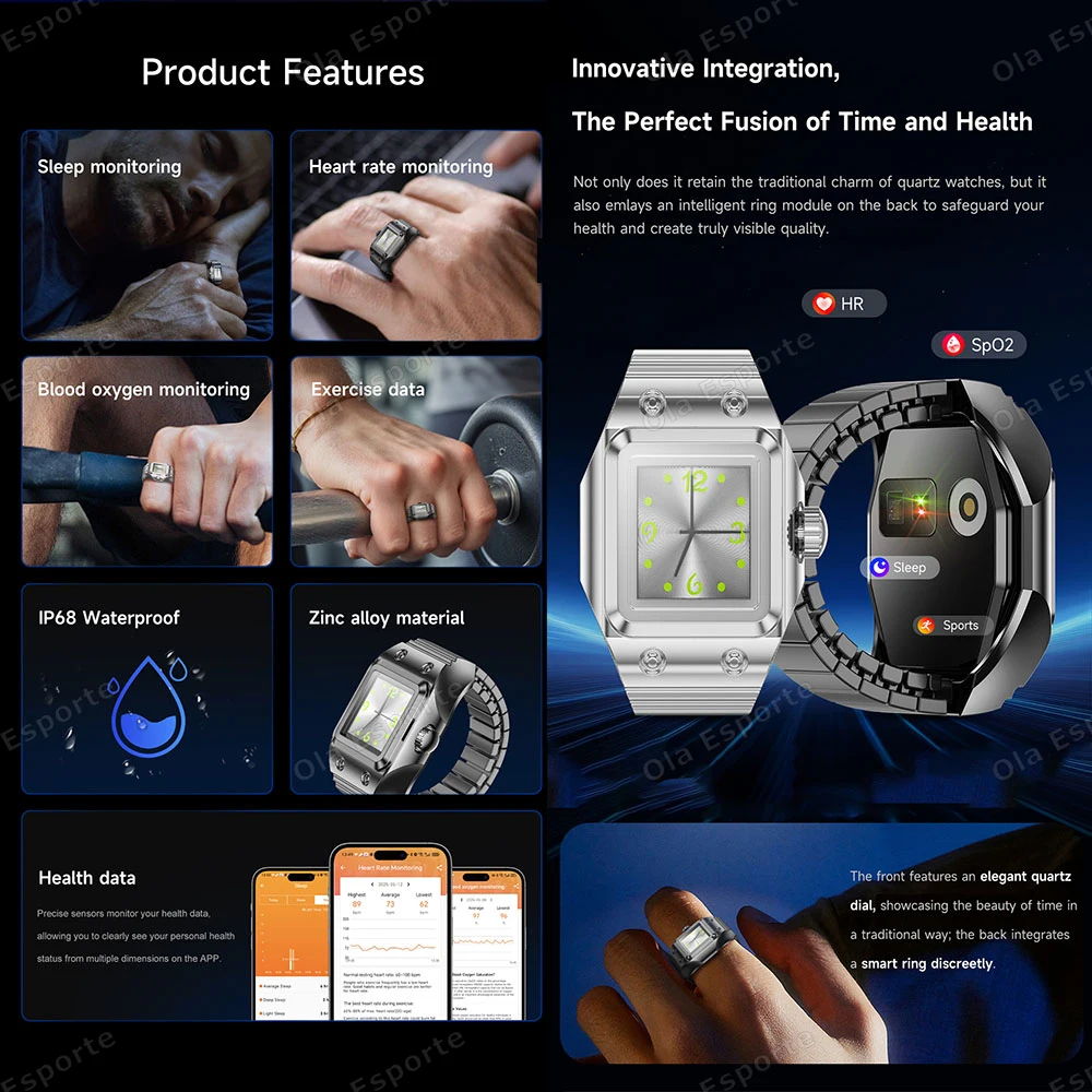 New Quartz watch + Smart Ring Waterproof Sleep Health Monitoring Time Display/Adjustment Activity Record Smartring For Men Women