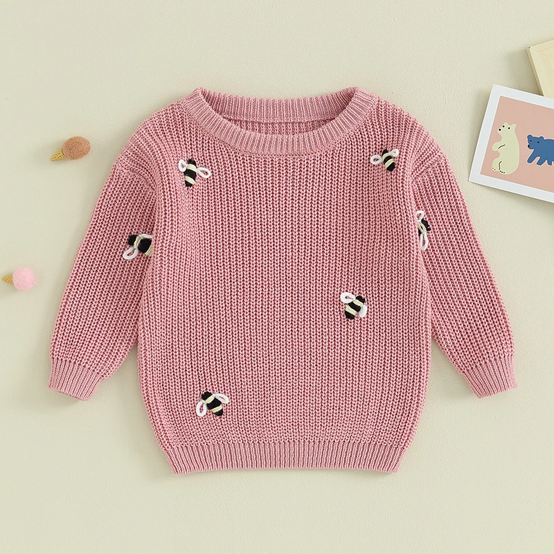 FOCUSNORM 6 Colors Infant Baby Girls Boys Sweater Bee Pattern Knitted Long Sleeve Round Neck Pullover Winter Sweatshirt
