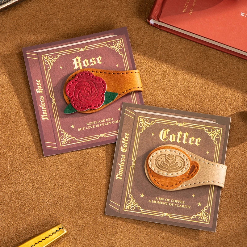 1 pc Vintage Coffee Rose Bookmark Leather Magnetic Page Holder with Double-Sided Design Ideal Reading Accessory Gift Bookmarks