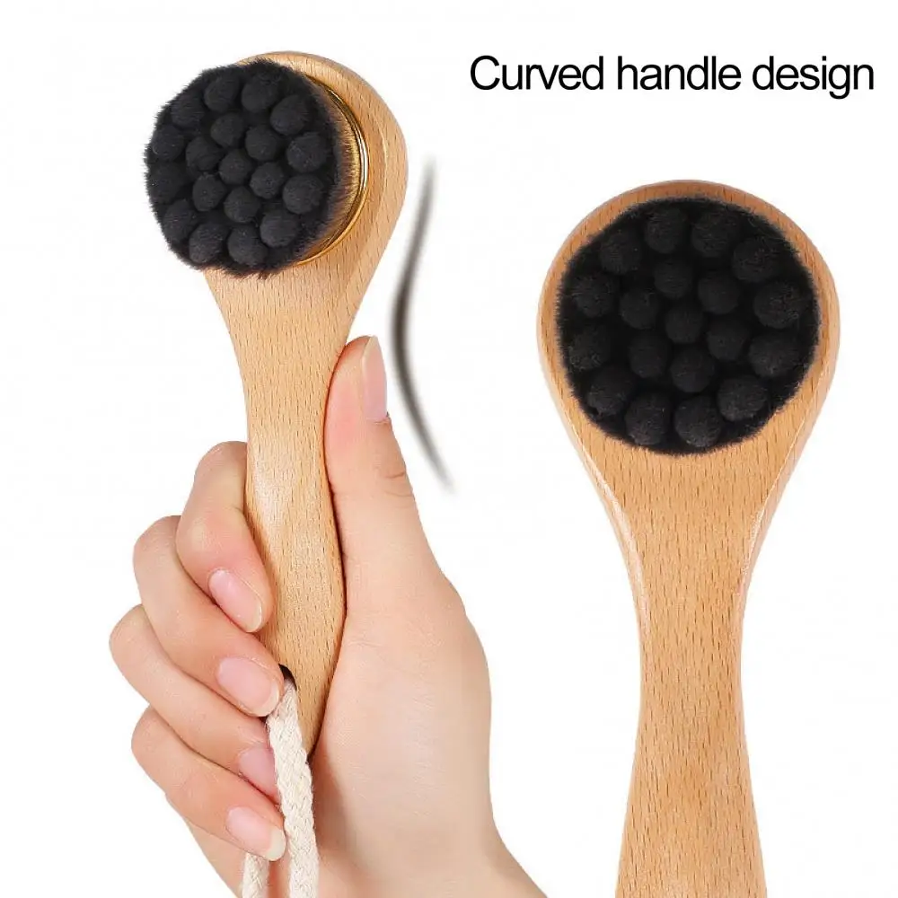 

Hot Sale Wooden Long Handle Facial Cleansing Brush Soft Face Washing Massage Scrubber