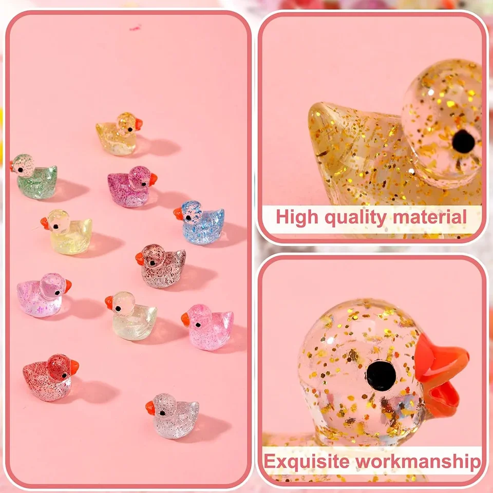 40 Pcs Glitter Mini Resin Ducks - Colorful Small Duck Figures For DIY, Dollhouse, Aquarium, Party Decorations