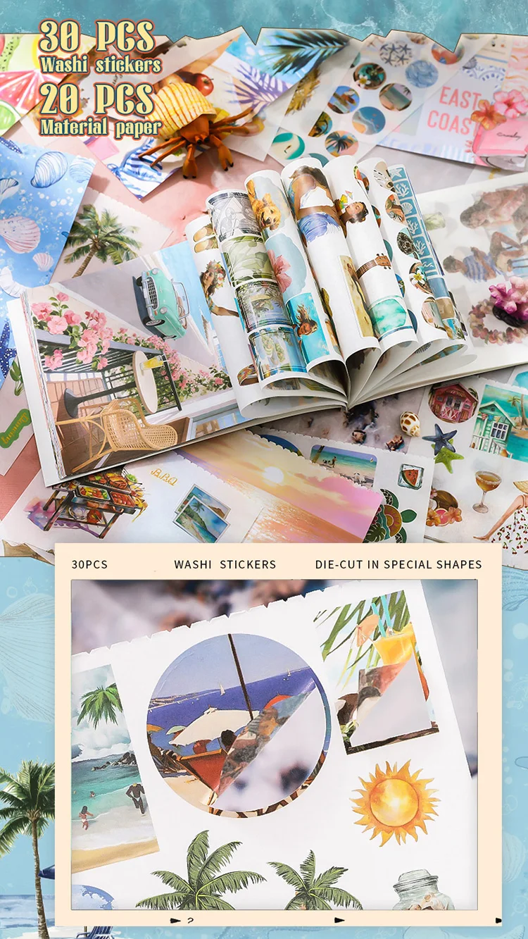 50 Stück große Aufkleber im amerikanischen Wilderness-Strand-Stil für DIY-Scrapbooks, ästhetische Schreibwaren. – Detail 5