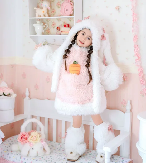 Filles manteau 2025 automne et hiver nouveaux vêtements pour enfants Style coréen fille bébé mignon épaissi en peluche lapin manteau 1