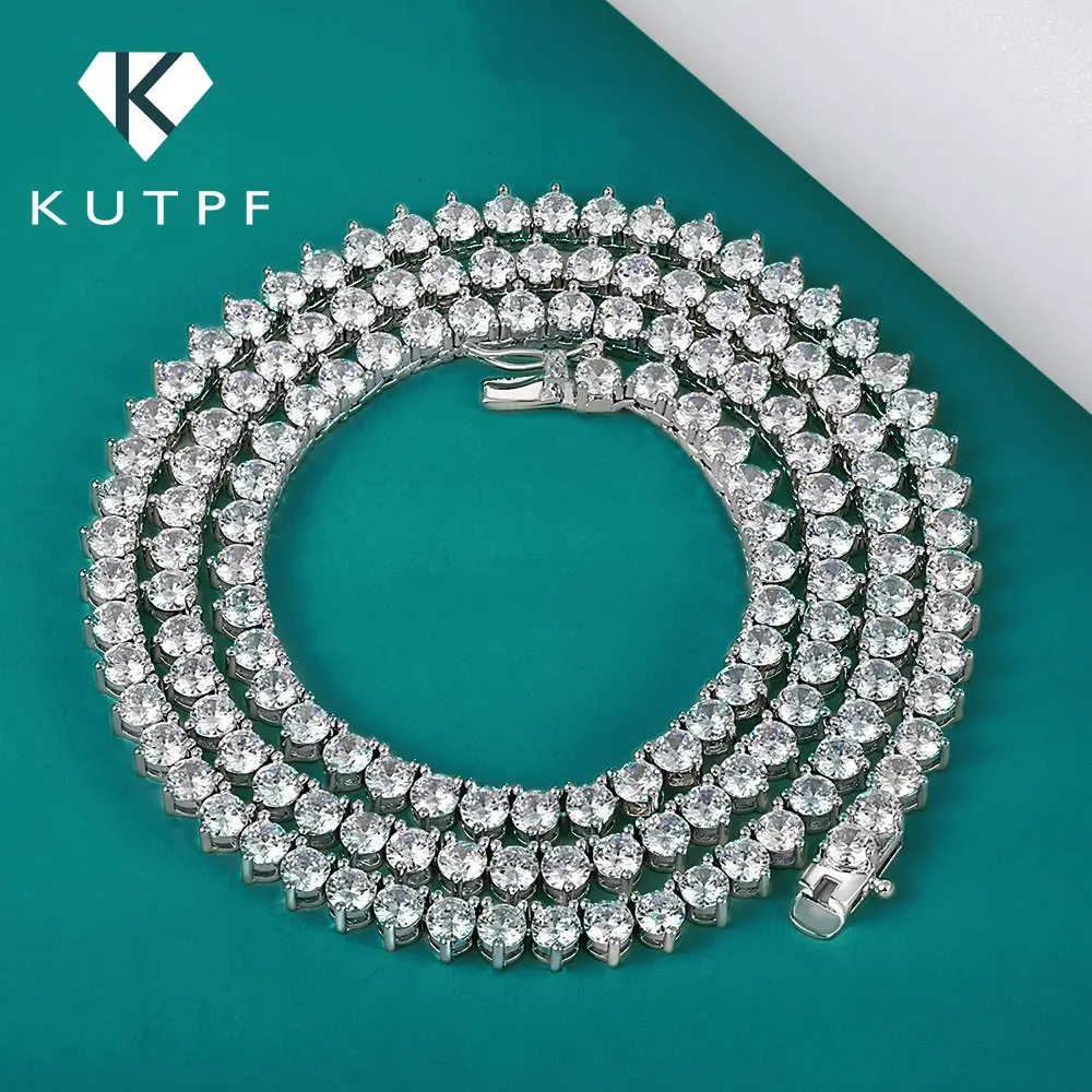 Luxury 3 Claw Moissanite Tennis Necklace S925 Sterling Silver 18K White