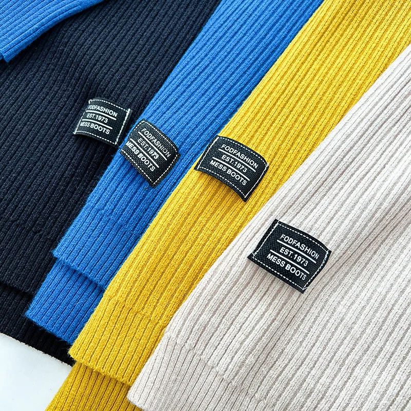 Women's Simple Label Hem Slit Knit Sweater, Casual Clothing, Long Sleeve Jumpers, Knitted Pullovers, Plus Size, Autumn, Winter