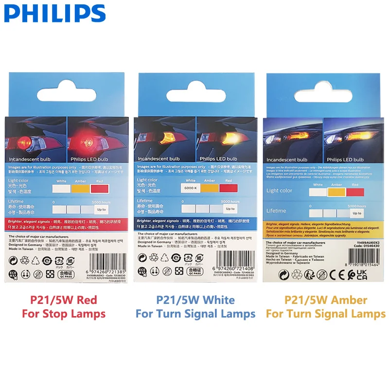 Philips LED P21/5W 1157 S25 Ultinon Pro6000 Two Contacts Red White Amber  Auto Turn Signal Stop Lamps No Flash Error Free 11499