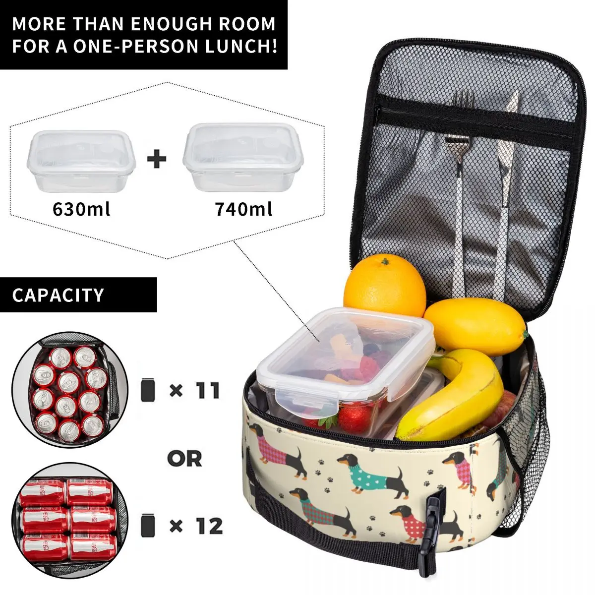 Custom Dachshund Dackel Seamless Pattern Lunch Bag Men Women Cooler Warm Insulated Lunch Box for Student School