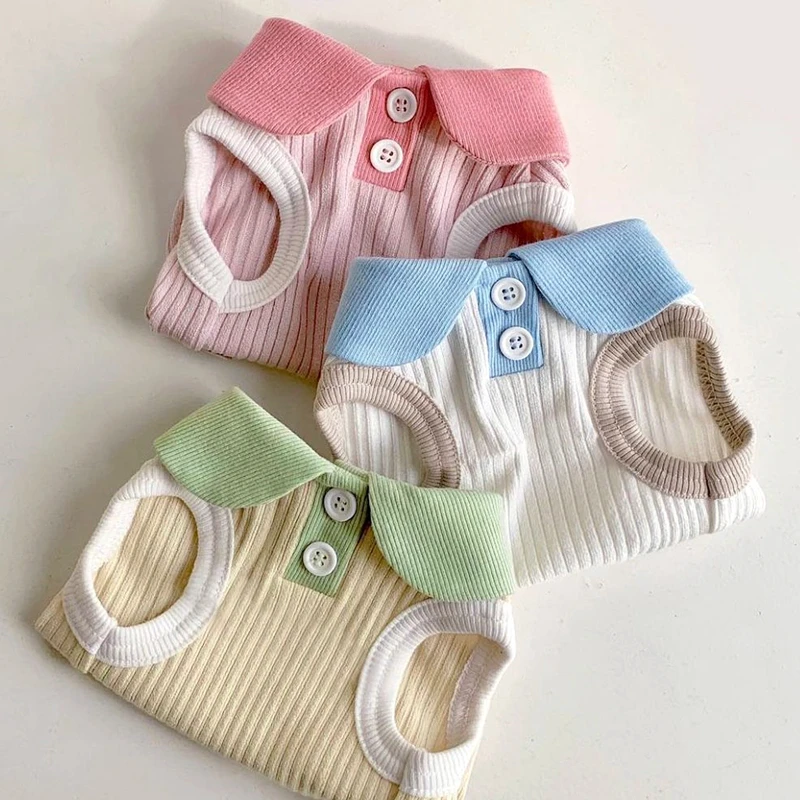 

Summer New Macaron Color Pet T-Shirt Casual Lapel Dog Vests Thin Breathable Puppy Cat Clothes Bichon Marshes Small Dog Clothes