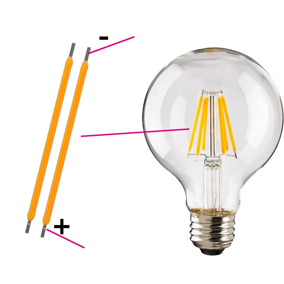 20Pcs Dc 3v 12v 57v 38MM Cob Led Filament 2200k Weiß Blau Rot rosa Edison-birne Teile Lampe Glühlampen Licht Zubehör Dioden – Detail 1