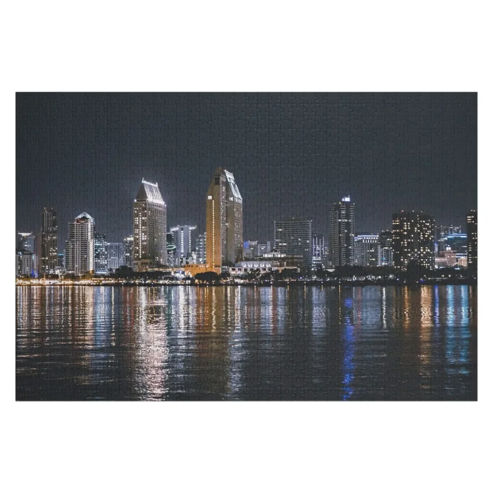 

San Diego Skyline at Night Jigsaw Puzzle Wooden Boxes Personalized Name Puzzle