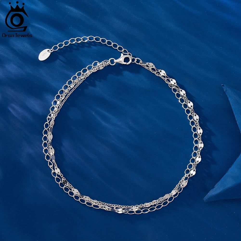 ORSA JEWELS 14K 골드 도금 레이어드 체인 발찌, 실버 925, 여성 발 체인 팔찌, 패션 발목 스트랩 쥬얼리 SA58