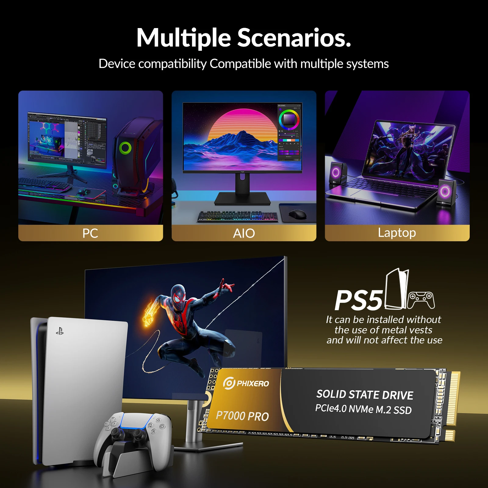 PHIXERO PCIe4.0 M.2 NVMe Gaming SSD 512GB 1TB 2TB 4TB 7000MB/S