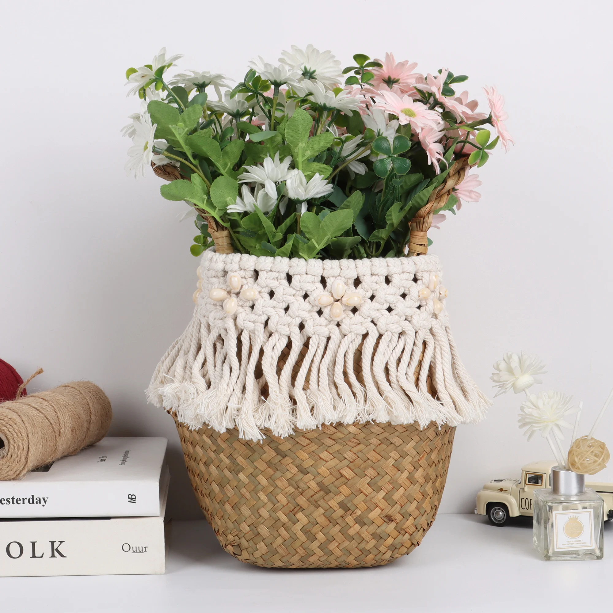 Cestas De Mimbre Decorativas Rattan Basket Bohemian Tassel Wicker Basket Garden with Macrame Tassel Home Organizer Panier Osier 4