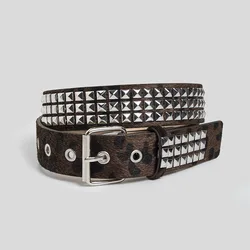 Punk Pink Leopard Print Studded Fur Belt with Pin Buckle - 100cm (Brown)