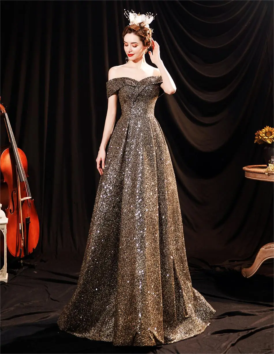 

Роскошное блестящее женское платье с бусинами для вечерние с открытыми плечами и сердечком ТРАПЕЦИЕВИДНОЕ формальное платье со шлейфом