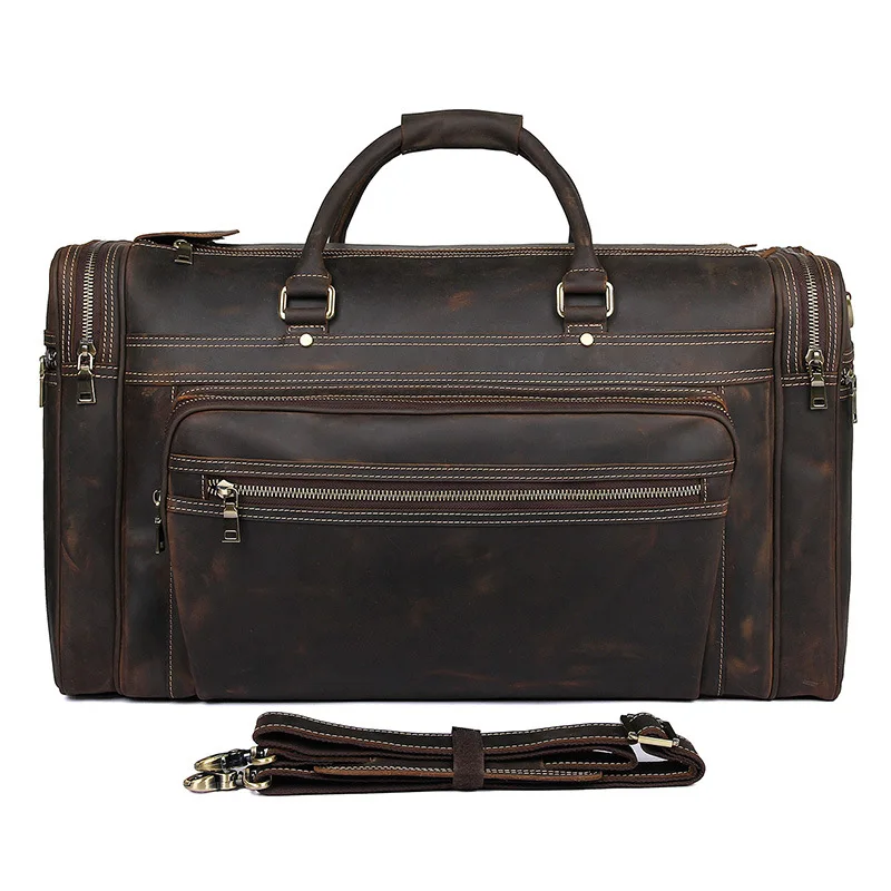 Large Capacity Men’s Black Travel Leather Duffle Bag