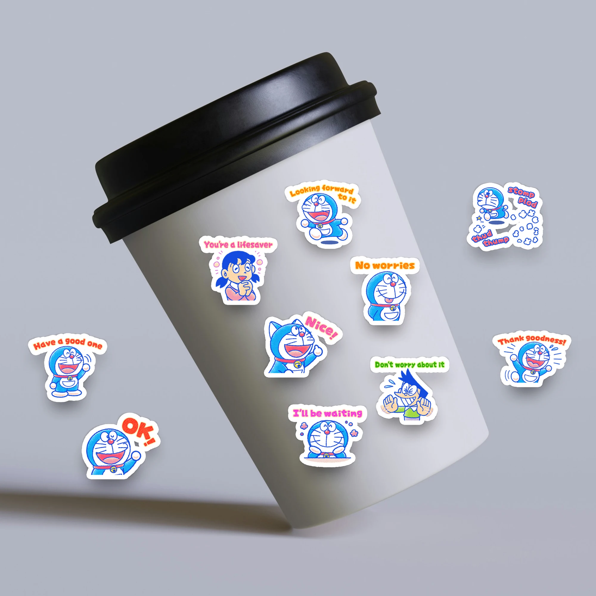 40개 도라에몽 스티커, 문구류, 물병, 휴대폰 케이스 DIY 장 귀여운 기계 고양이 모양 스티커