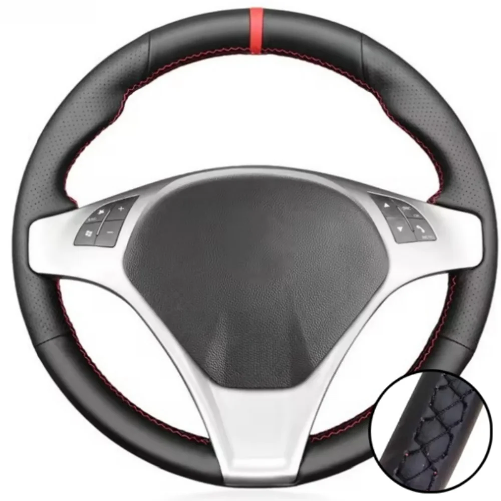 Premium Handcrafted Black Leather Steering Wheel Cover - Elegant Car Interior Accessory