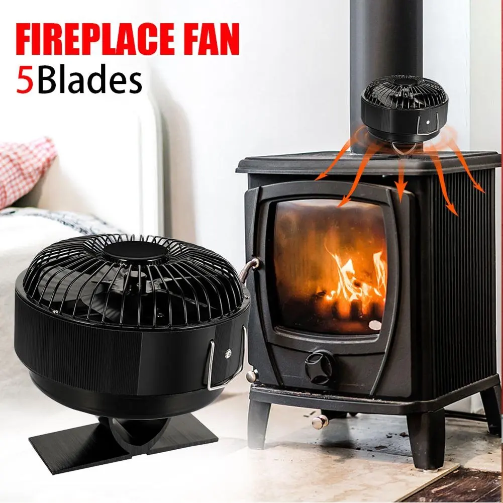 

5 Blades Stove Fan Heat Powered Fireplace Fan Stand Round With Thermometer Wood Burner Eco-fan Quiet Fireplace Fan Heater
