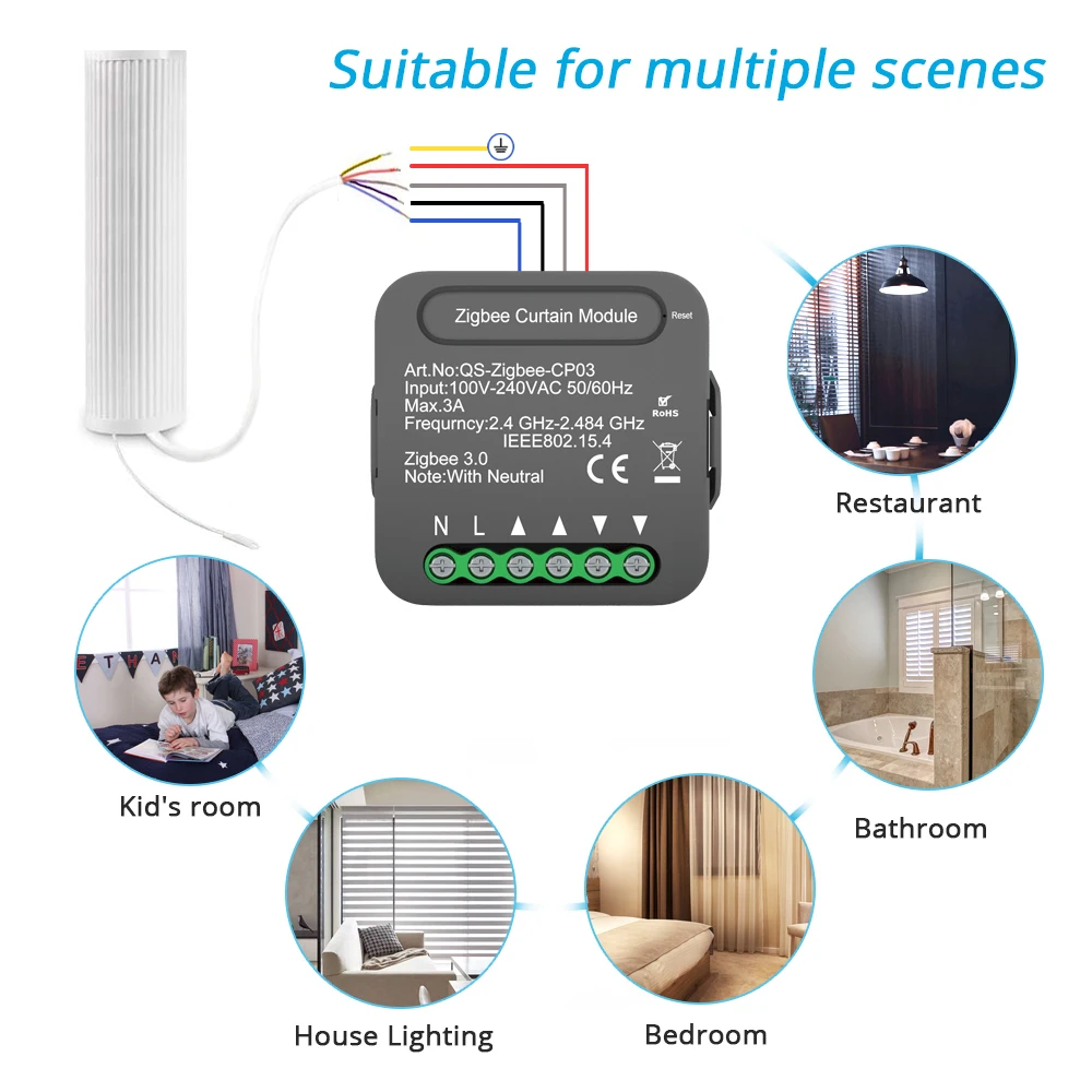 Tuya ZigBee Smart Curtain Module Blind Switch for Roller Shutter Wireless Voice Remote Control Compatible with Alexa Google Home