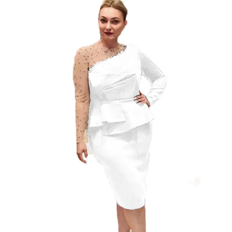 

Autumn African Wedding Party Dresses for Women African Elegant Mesh Patchwork Beaded Long Sleeve Midi Dress Evening Event Gown