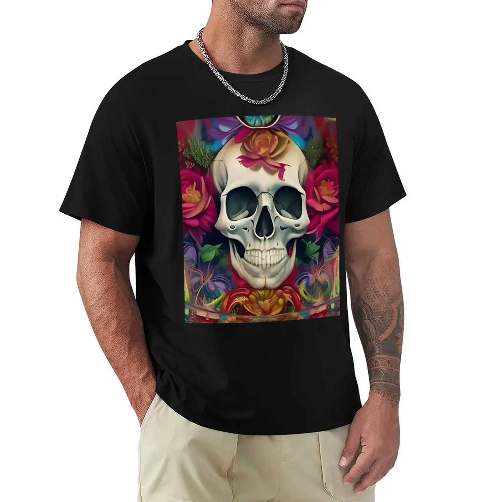 

Bones and botanicals Trippy and Pretty Art Flowers Skull and Roses T-Shirt cute clothes men t shirt
