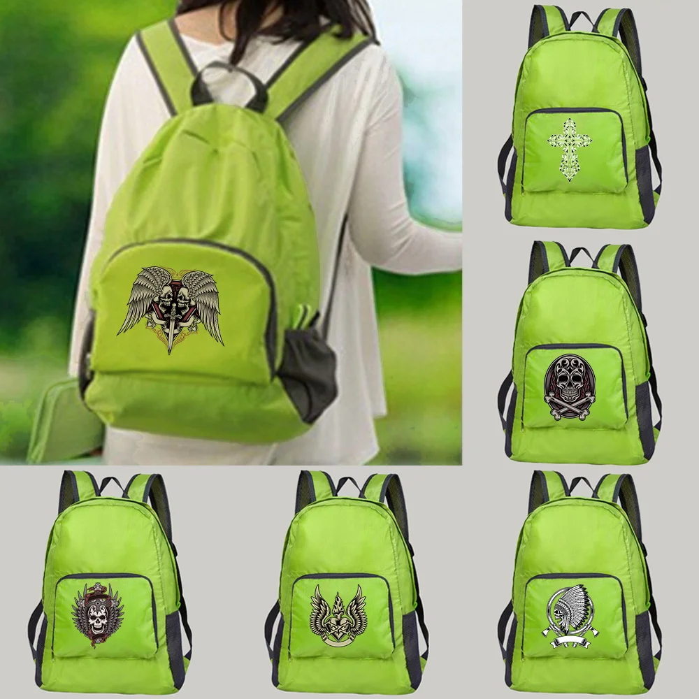 

Ultralight Youth Portable Foldable Backpack Mountaineering Skull Print Travel Mountaineering Camping Riding Storage Bag Backpack