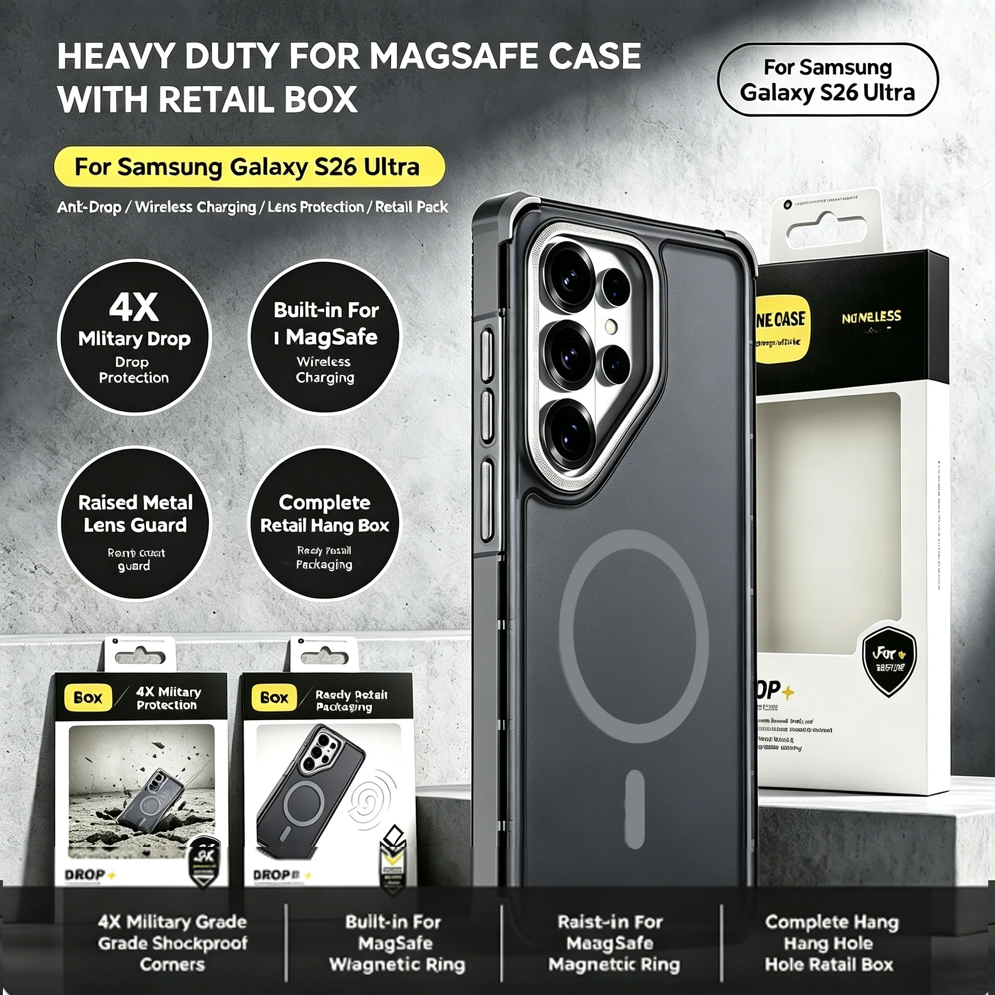 Hybrid Rugged Armor Shockproof Case with MagSafe Charging Compatibility