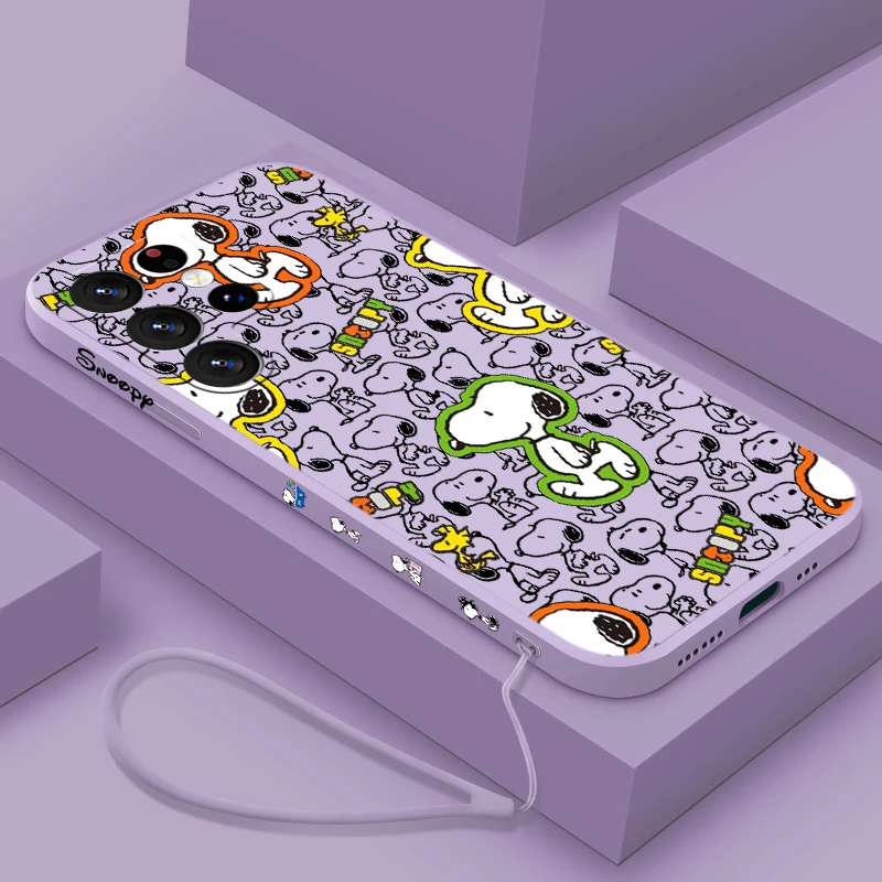 thumbnail image 1 of Funda de teléfono de dibujos animados de Anime s-snoopy para Samsung S24, S23, S22, S21, S20 Fe, S10, Note 20, 10, Ultra Lite Plus, cuerda líquida izquierda, 1 of 5