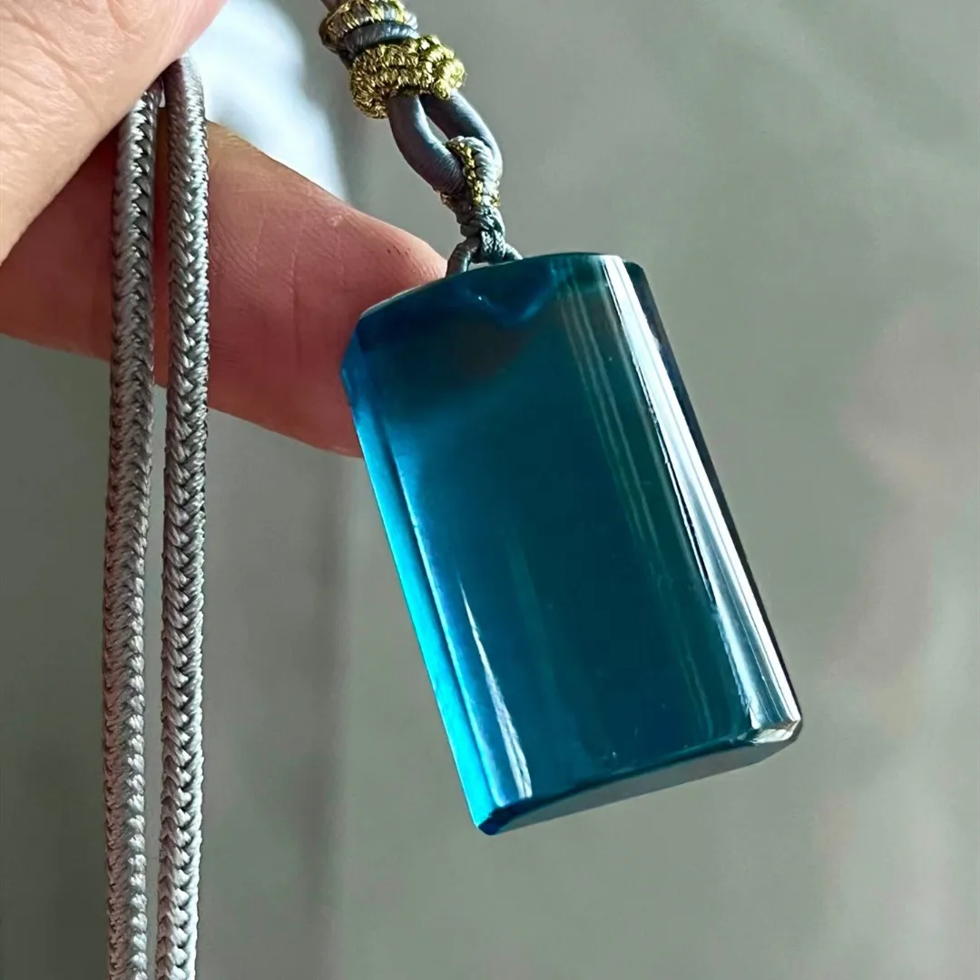 

Natural Blue Aquamarine Pendant Rectangle Bead 30x18mm 18K Gold Women Fashion Bead Aquamarine Blue Rare 18K Gold Necklace AAAAA
